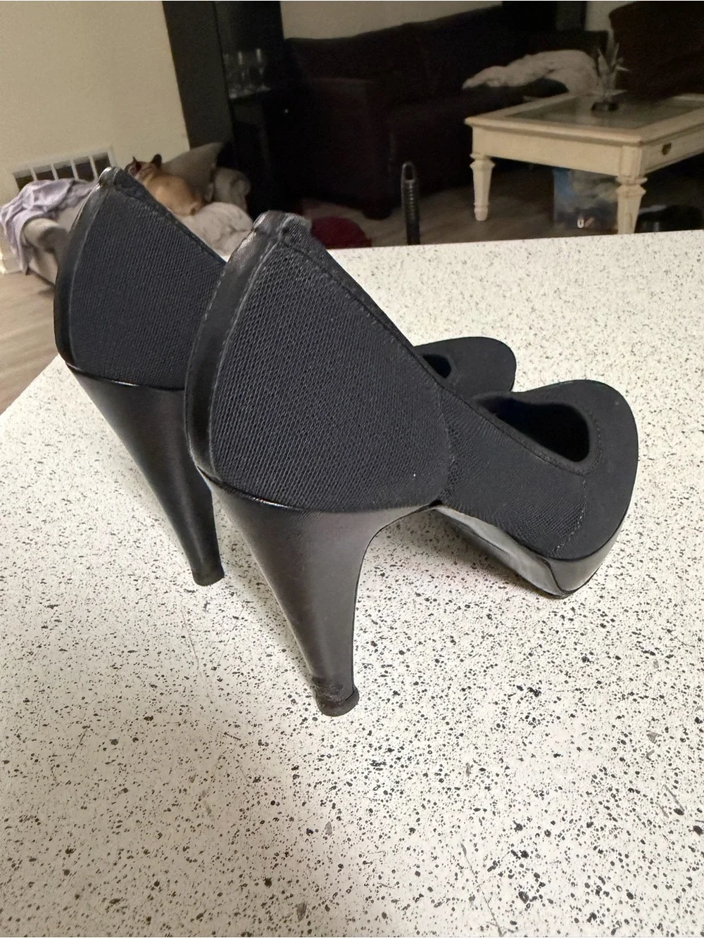 Vergelio Made in Italy Black Shoes Heels Stiletto Leather and Mesh Size 35.5